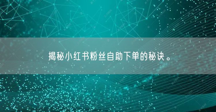 揭秘小红书粉丝自助下单的秘诀。