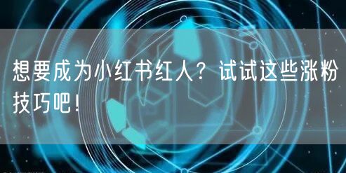 想要成为小红书红人？试试这些涨粉技巧吧！
