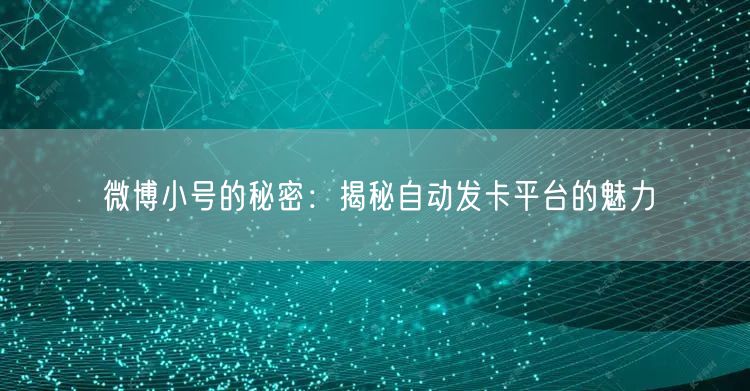 微博小号的秘密：揭秘自动发卡平台的魅力