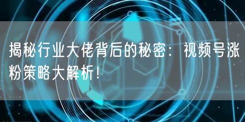 揭秘行业大佬背后的秘密：视频号涨粉策略大解析！