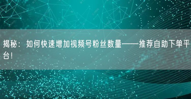 揭秘：如何快速增加视频号粉丝数量——推荐自助下单平台！