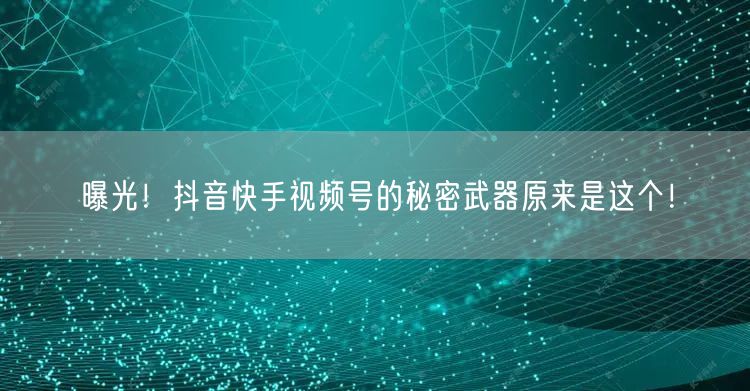 曝光！抖音快手视频号的秘密武器原来是这个！
