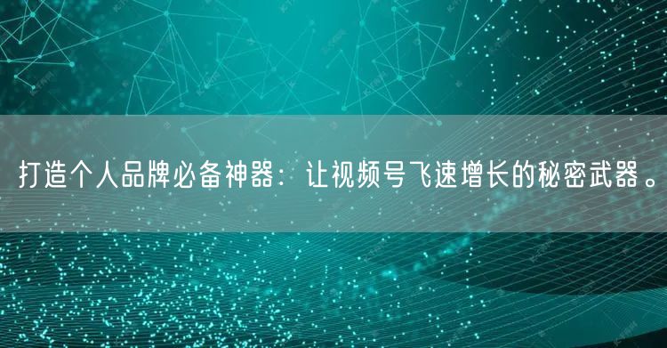 打造个人品牌必备神器：让视频号飞速增长的秘密武器。
