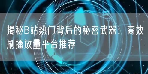 揭秘B站热门背后的秘密武器：高效刷播放量平台推荐