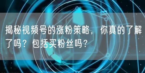 揭秘视频号的涨粉策略，你真的了解了吗？包括买粉丝吗？